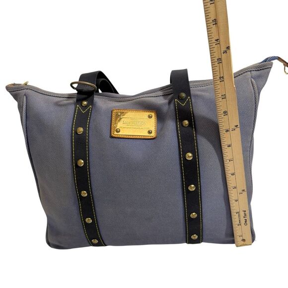 Louis Vuitton Studded Tote Large Blue Canvas w Leather detail Authentic !! W Ser - Picture 9 of 15